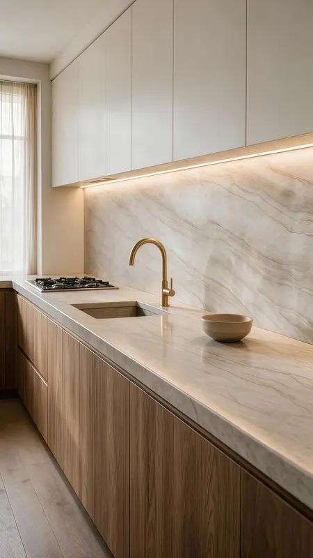 Concept render of a straight kitchen countertop run
